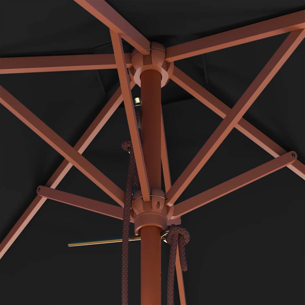 Sodo skėtis su mediniu stulpu, juodos spalvos, 150x200cm