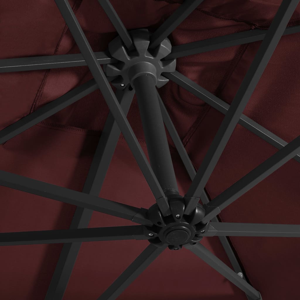 Gembinis sodo skėtis su LED lemputėmis, raudonas, 250x250cm