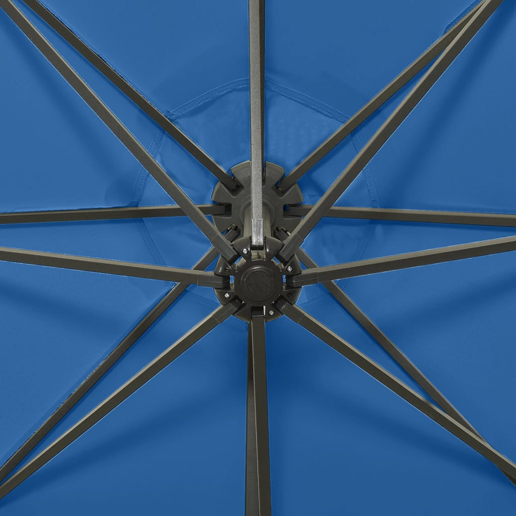 Gembinis skėtis su stulpu ir LED lemputėmis, mėlynas, 300cm