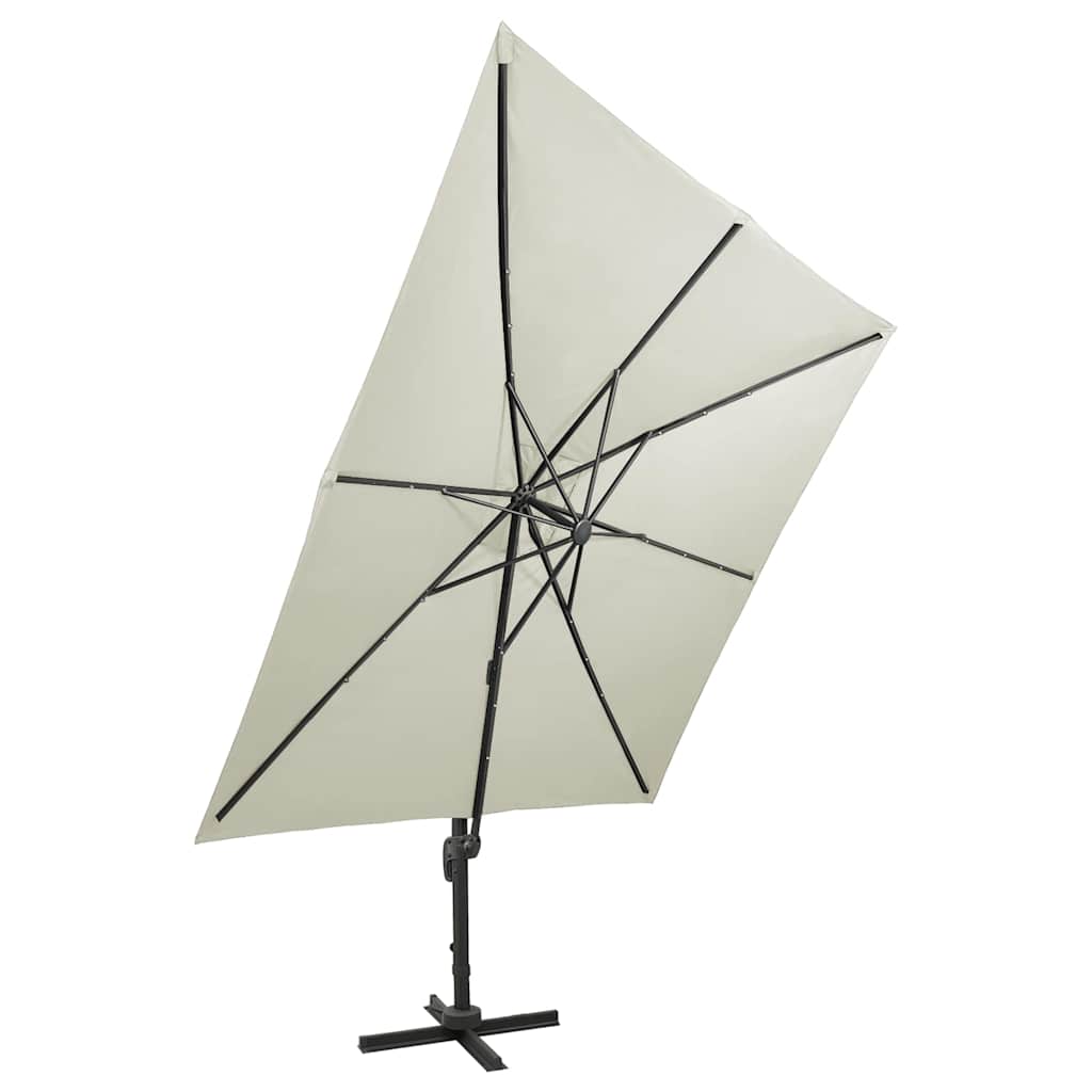 Gembinis skėtis su stulpu ir LED lemputėmis, smėlio, 300cm