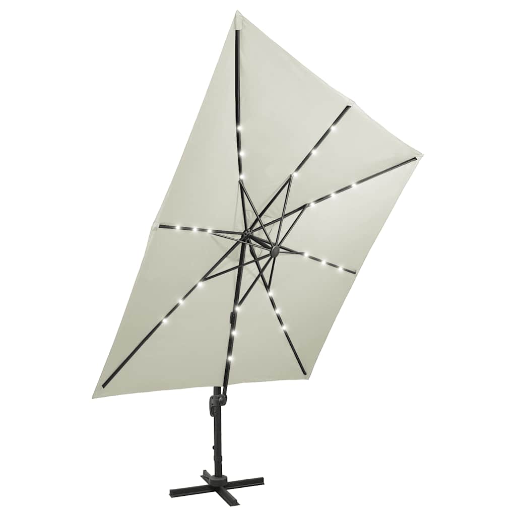 Gembinis skėtis su stulpu ir LED lemputėmis, smėlio, 300cm