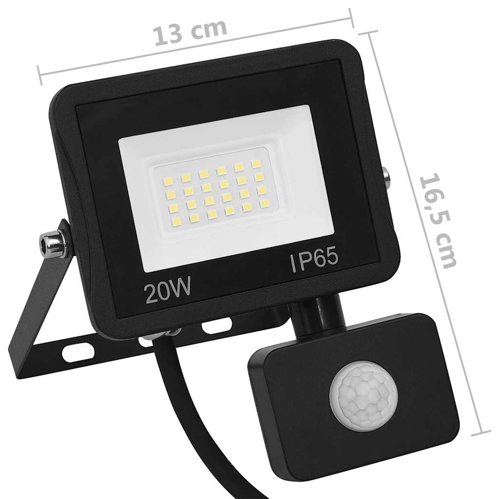 LED prožektorius su jutikliu, šiltos baltos spalvos, 20W