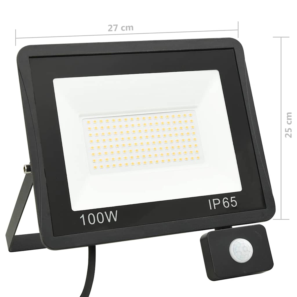 LED prožektorius su jutikliu, šiltos baltos spalvos, 100W