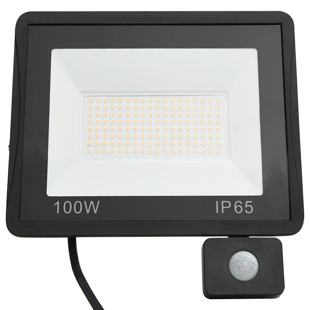 LED prožektorius su jutikliu, šiltos baltos spalvos, 100W