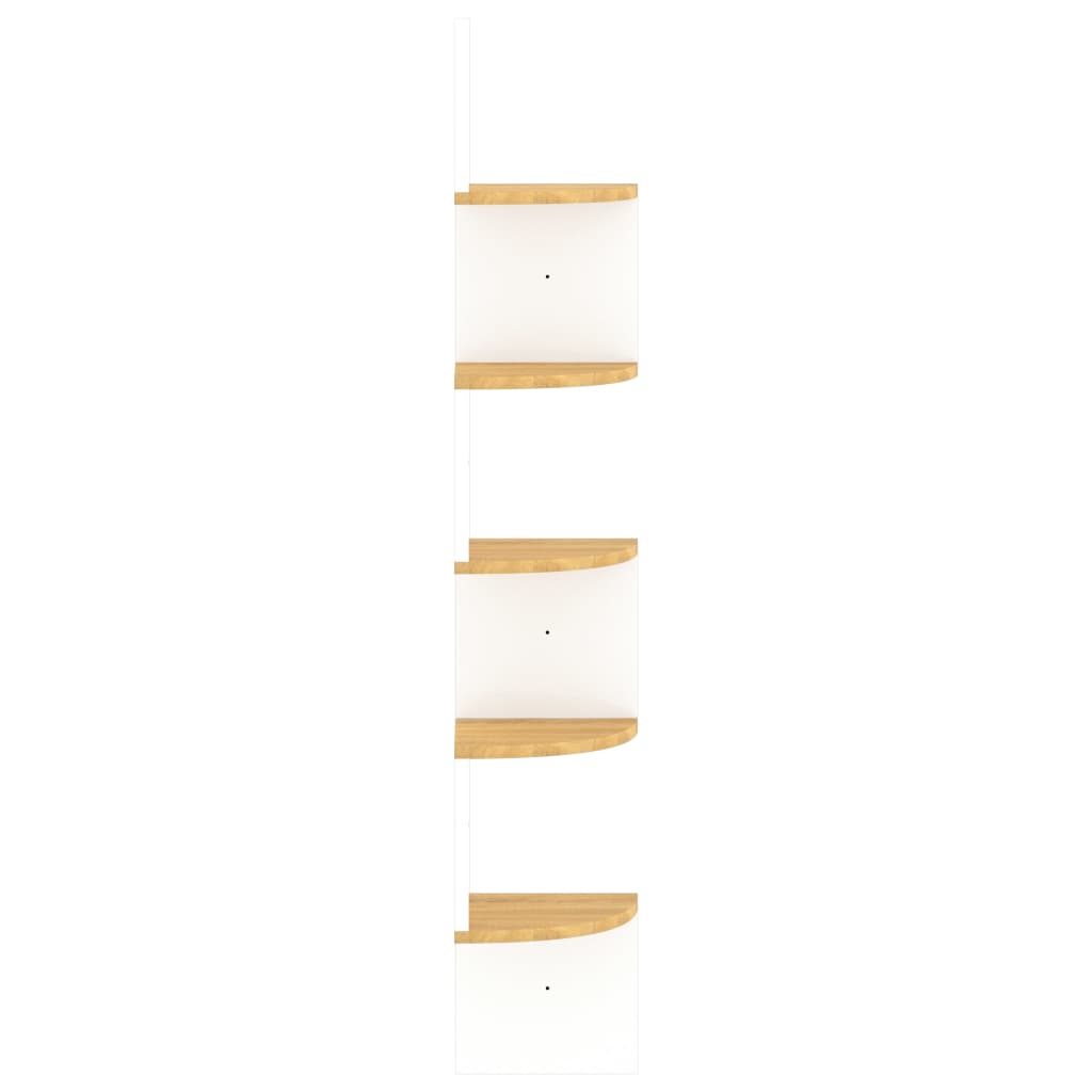 Sieninė kampinė lentyna, balta/ąžuolo, 19x19x123cm, mediena