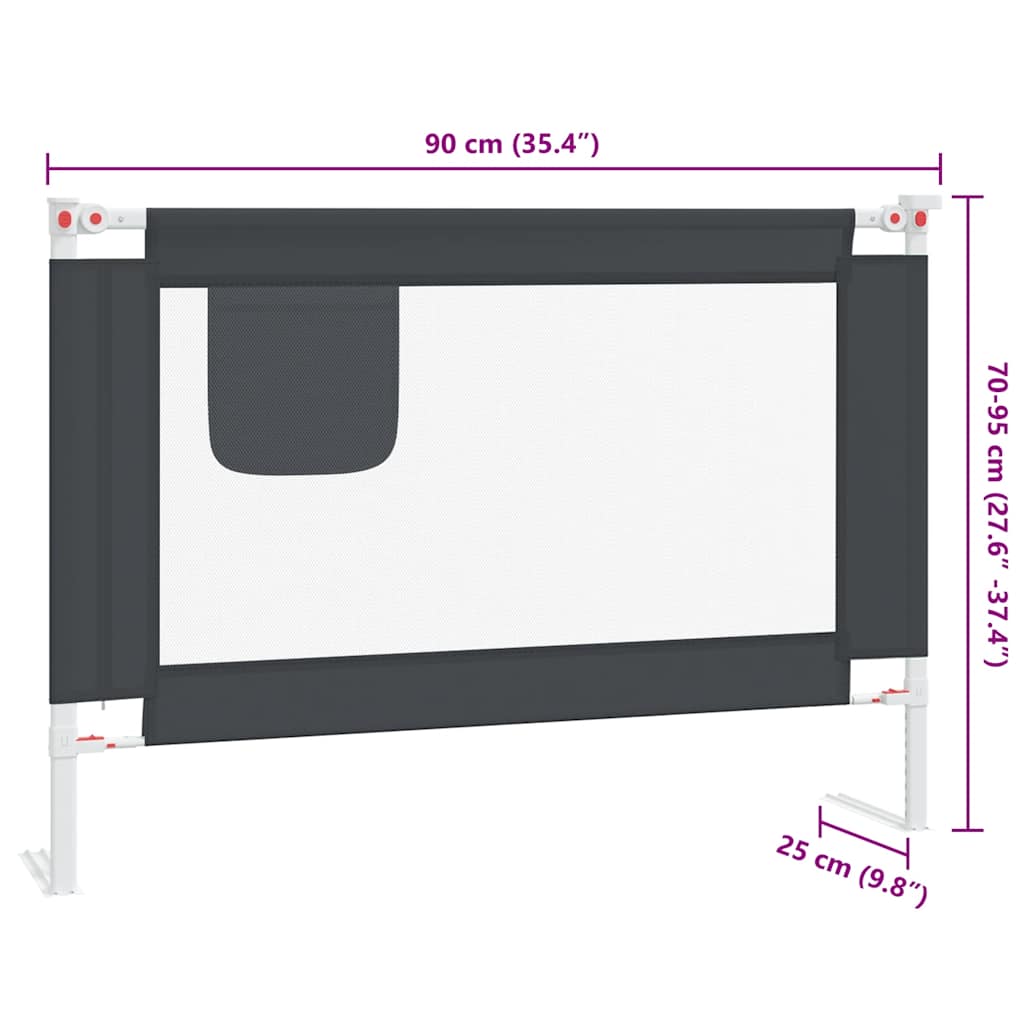Apsauginis turėklas vaiko lovai, pilkas, 90x25cm, audinys