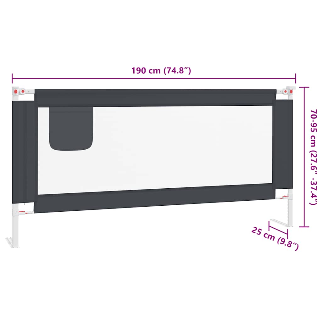 Apsauginis turėklas vaiko lovai, pilkas, 190x25cm, audinys