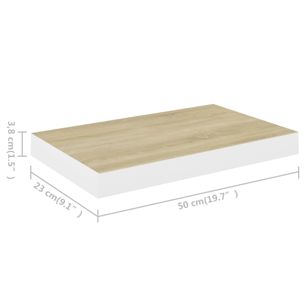 Pakabinama sieninė lentyna, ąžuolo ir balta, 50x23x3,8cm, MDF