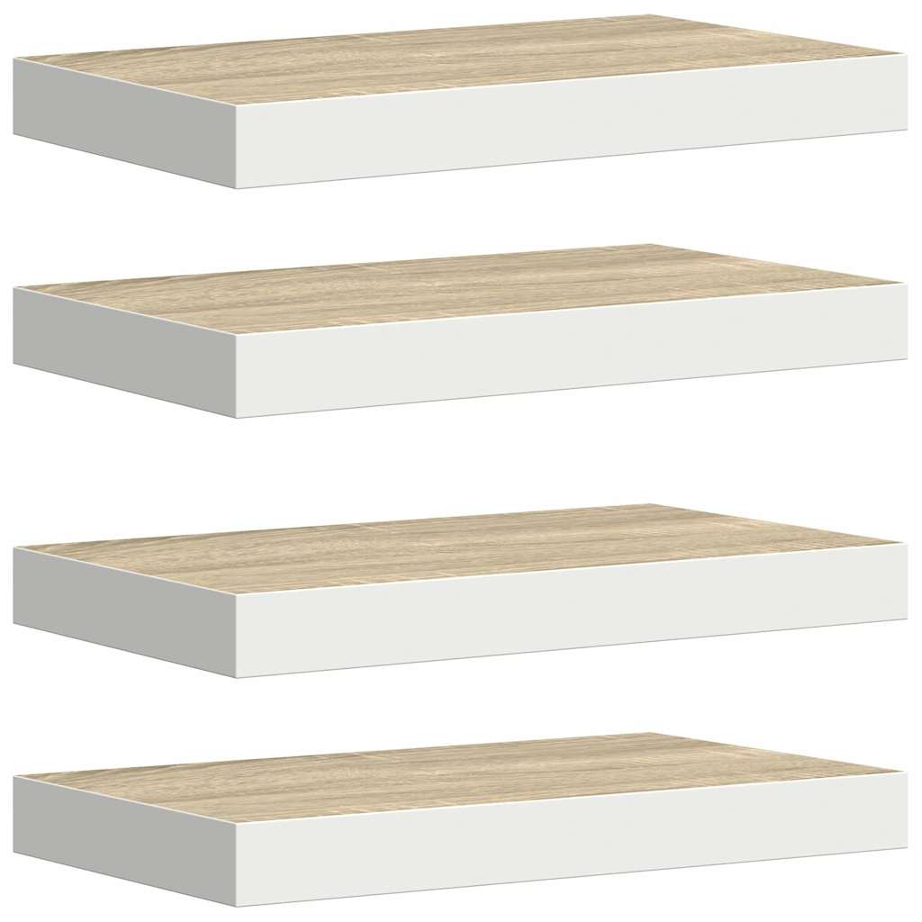 Pakabinamos lentynos, 4vnt., ąžuolo/baltos, 50x23x3,8cm, MDF