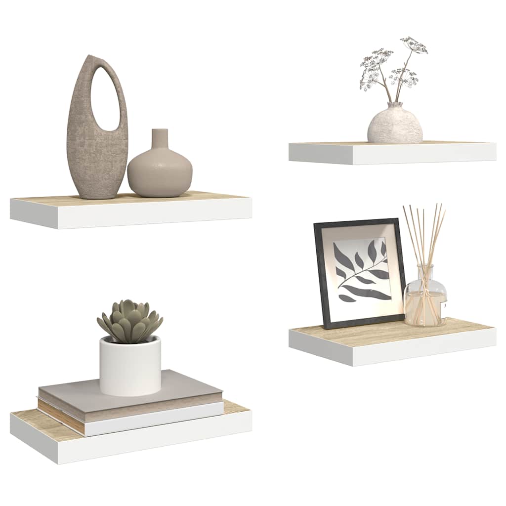 Pakabinamos lentynos, 4vnt., ąžuolo/baltos, 50x23x3,8cm, MDF