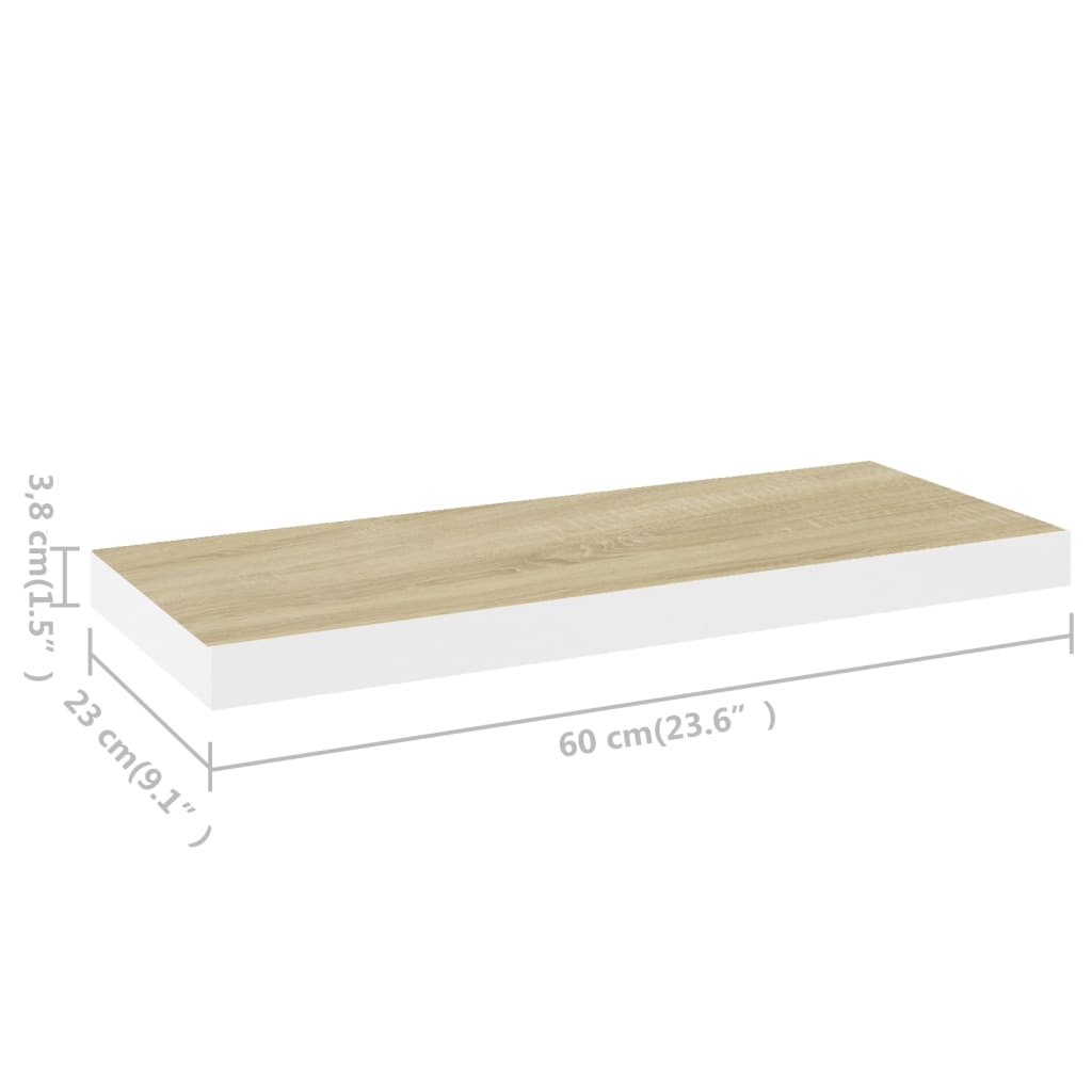 Pakabinama sieninė lentyna, ąžuolo/balta, 60x23,5x3,8cm, MDF