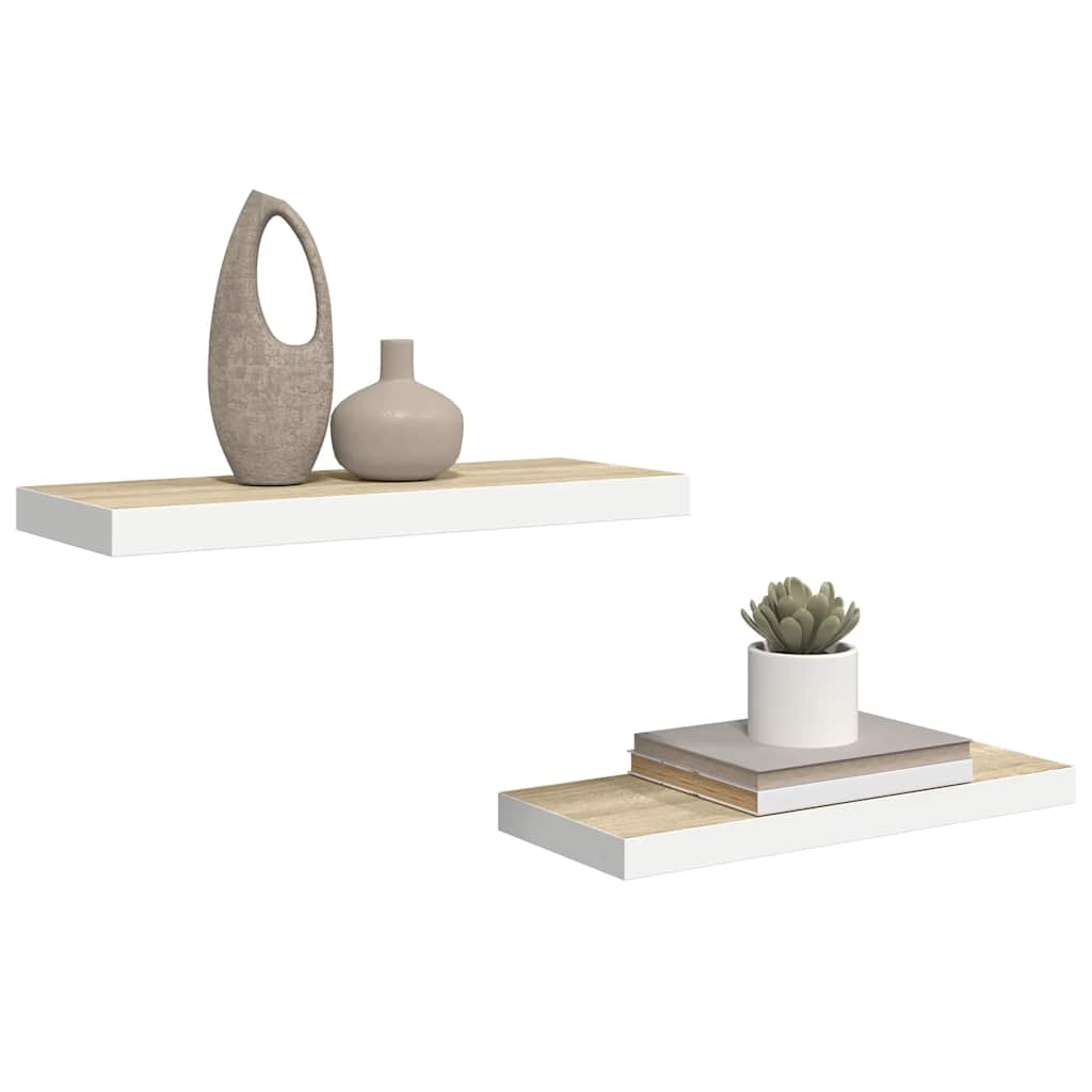 Pakabinamos lentynos, 2vnt., ąžuolo/baltos, 60x23,5x3,8cm, MDF
