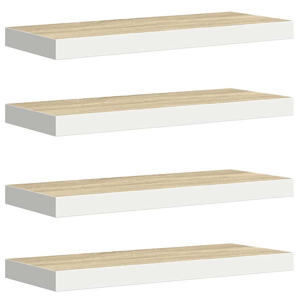 Pakabinamos lentynos, 4vnt., ąžuolo/baltos, 60x23,5x3,8cm, MDF