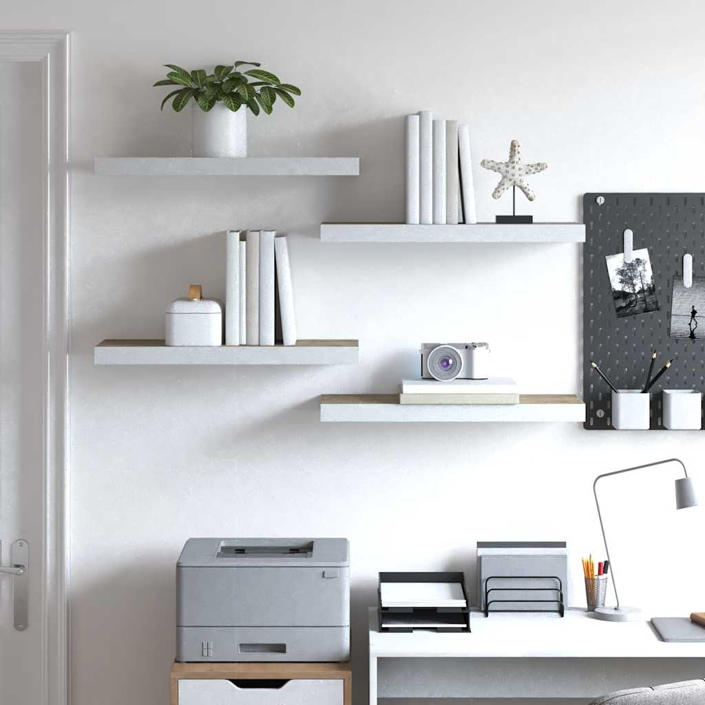 Pakabinamos lentynos, 4vnt., ąžuolo/baltos, 60x23,5x3,8cm, MDF