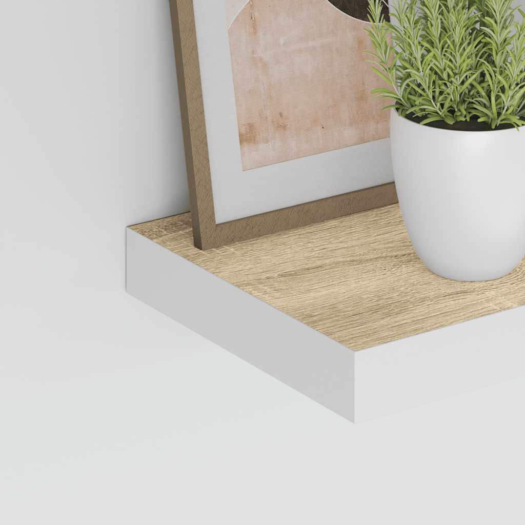 Pakabinamos lentynos, 4vnt., ąžuolo/baltos, 60x23,5x3,8cm, MDF