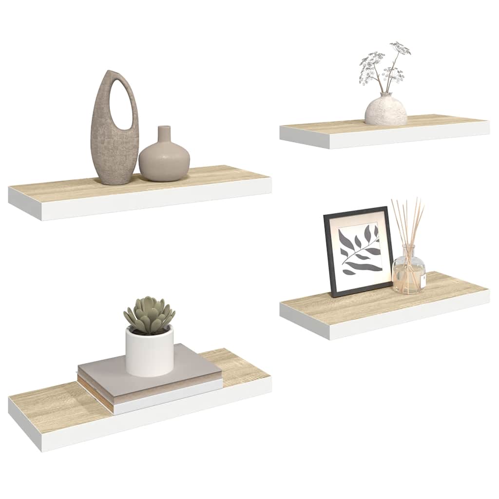 Pakabinamos lentynos, 4vnt., ąžuolo/baltos, 60x23,5x3,8cm, MDF