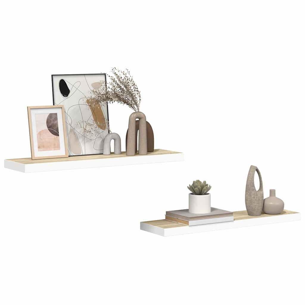 Pakabinamos lentynos, 2vnt., ąžuolo/baltos, 80x23,5x3,8cm, MDF