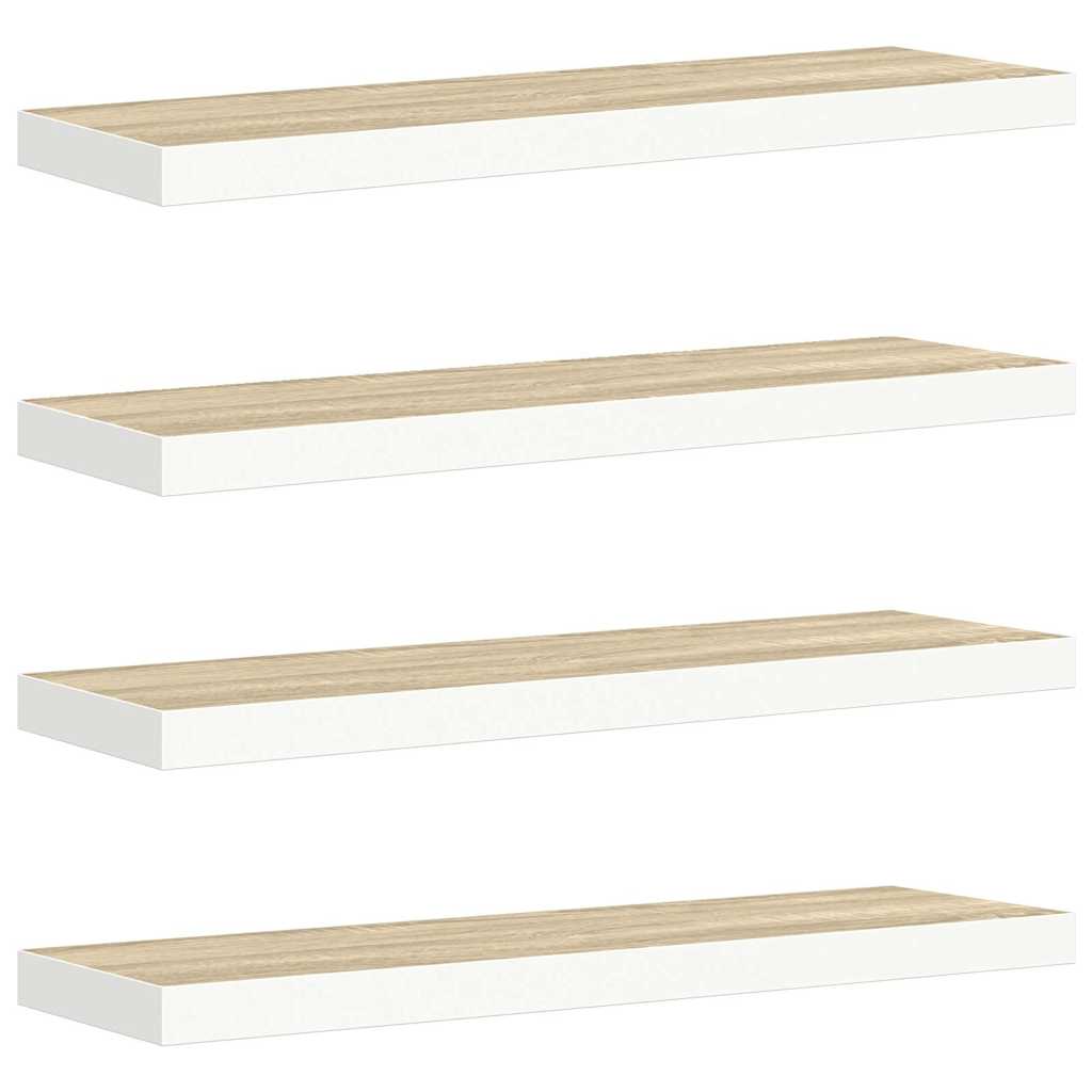 Pakabinamos lentynos, 4vnt., ąžuolo/baltos, 80x23,5x3,8cm, MDF