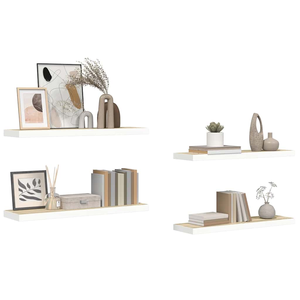 Pakabinamos lentynos, 4vnt., ąžuolo/baltos, 80x23,5x3,8cm, MDF