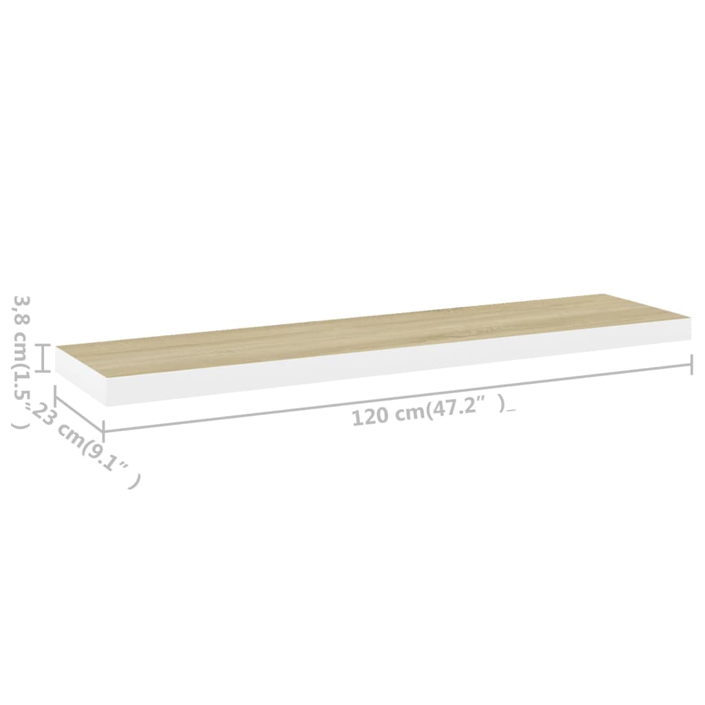 Pakabinamos lentynos, 2vnt., ąžuolo/baltos, 120x23,5x3,8cm, MDF