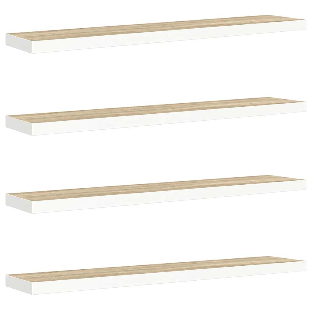 Pakabinamos lentynos, 4vnt., ąžuolo/baltos, 120x23,5x3,8cm, MDF