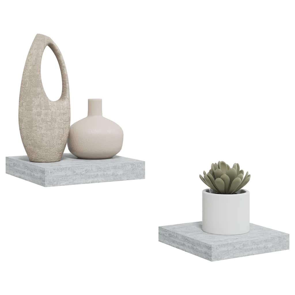 Pakabinamos lentynos, 2vnt., betono pilkos, 23x23,5x3,8cm, MDF