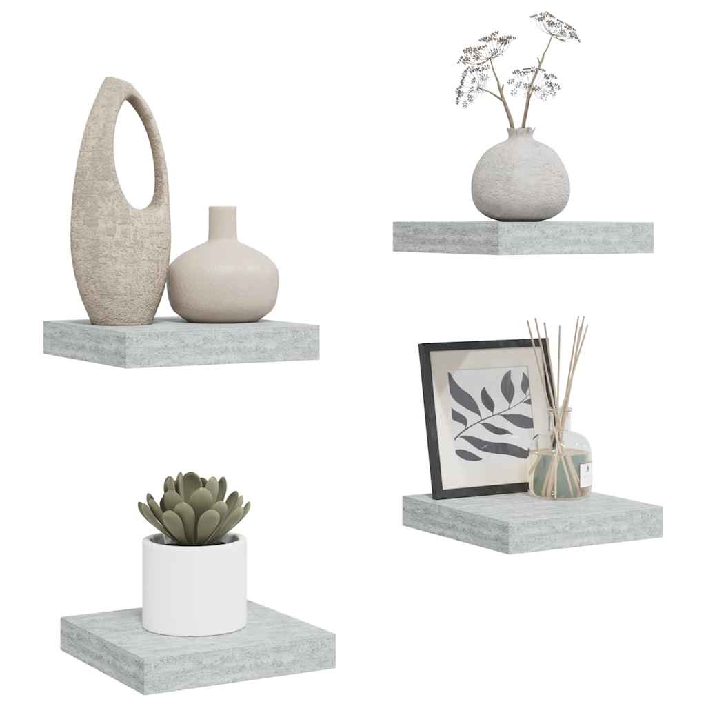 Pakabinamos lentynos, 4vnt., betono pilkos, 23x23,5x3,8cm, MDF