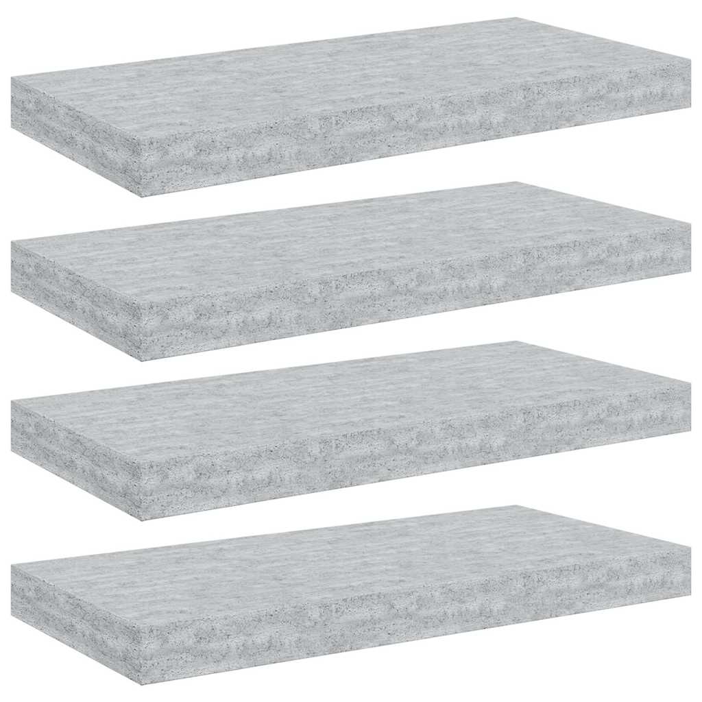 Pakabinamos sieninės lentynos, 4vnt., pilkos, 50x23x3,8cm, MDF