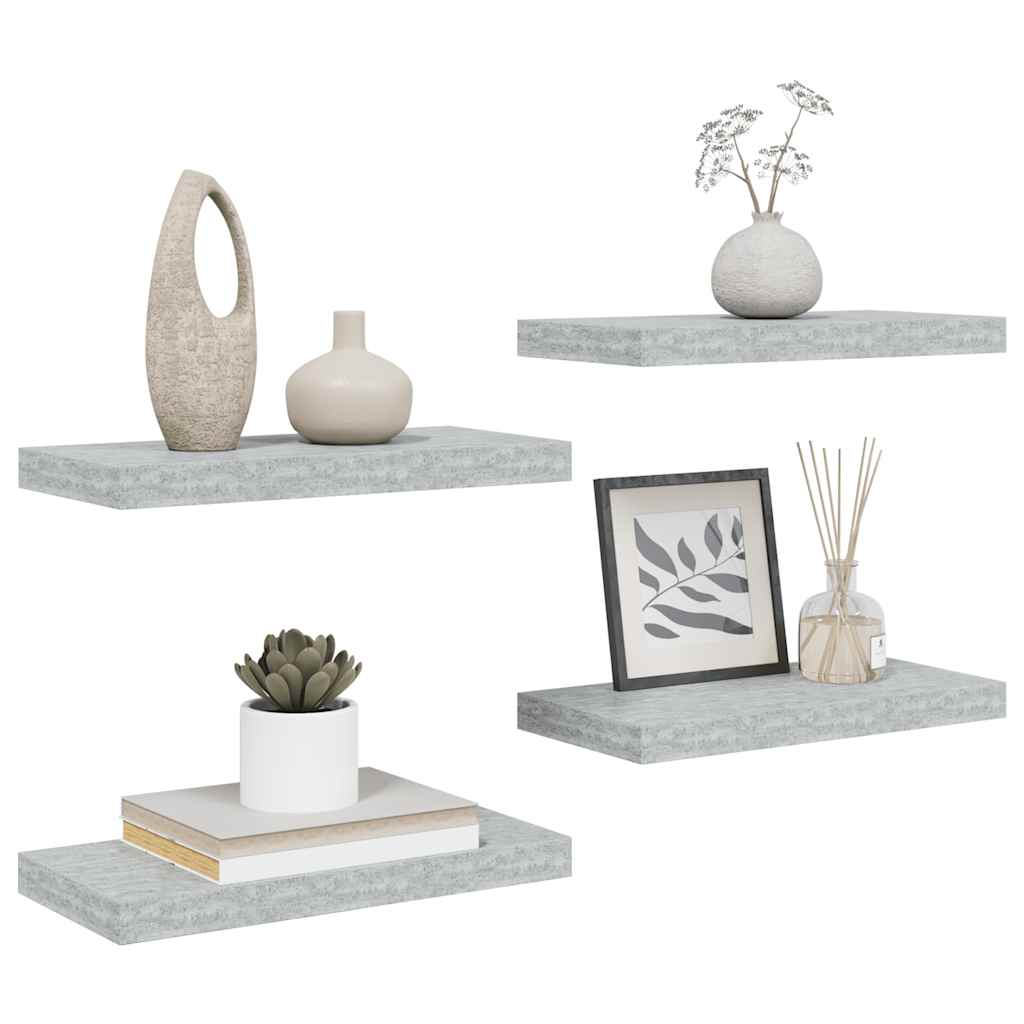 Pakabinamos sieninės lentynos, 4vnt., pilkos, 50x23x3,8cm, MDF