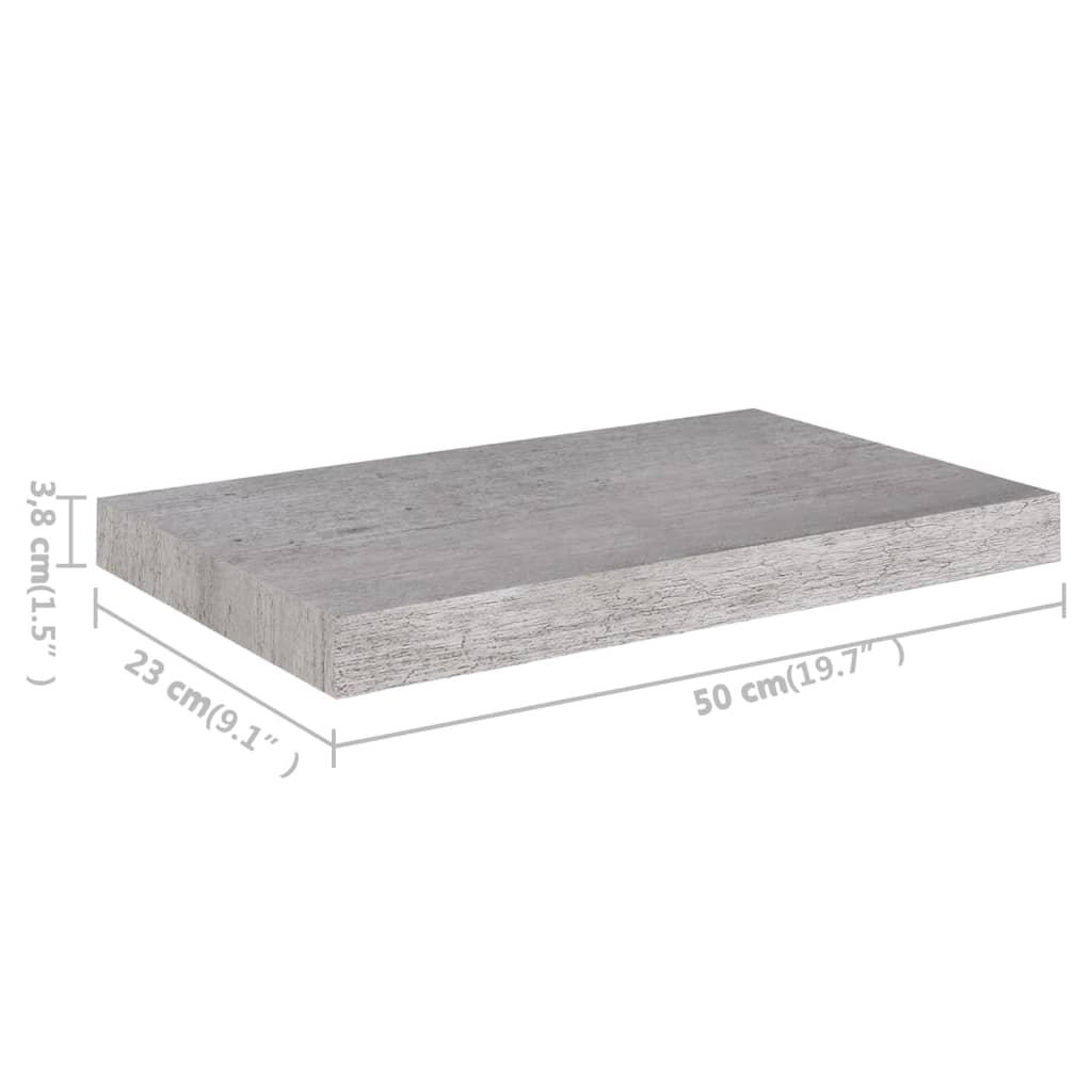 Pakabinamos sieninės lentynos, 4vnt., pilkos, 50x23x3,8cm, MDF