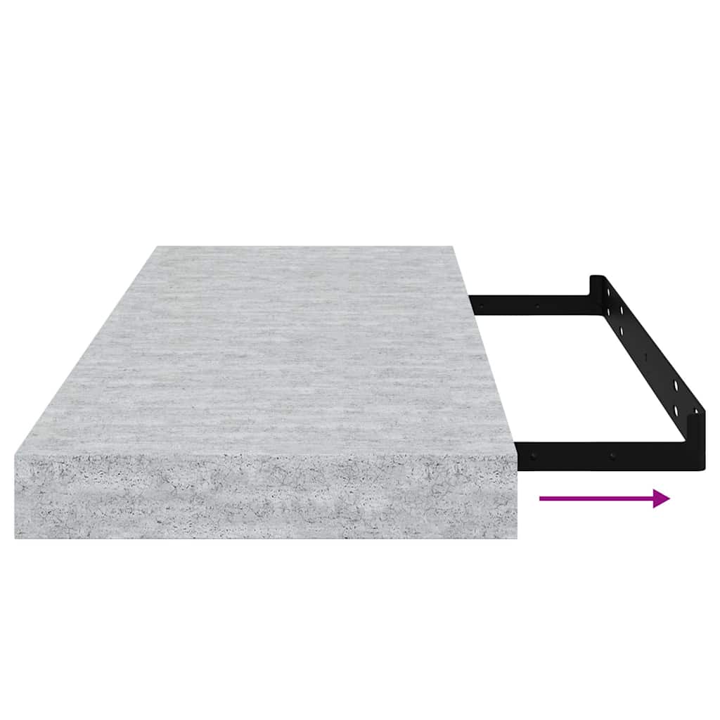 Pakabinamos lentynos, 2vnt., betono pilkos, 60x23,5x3,8cm, MDF