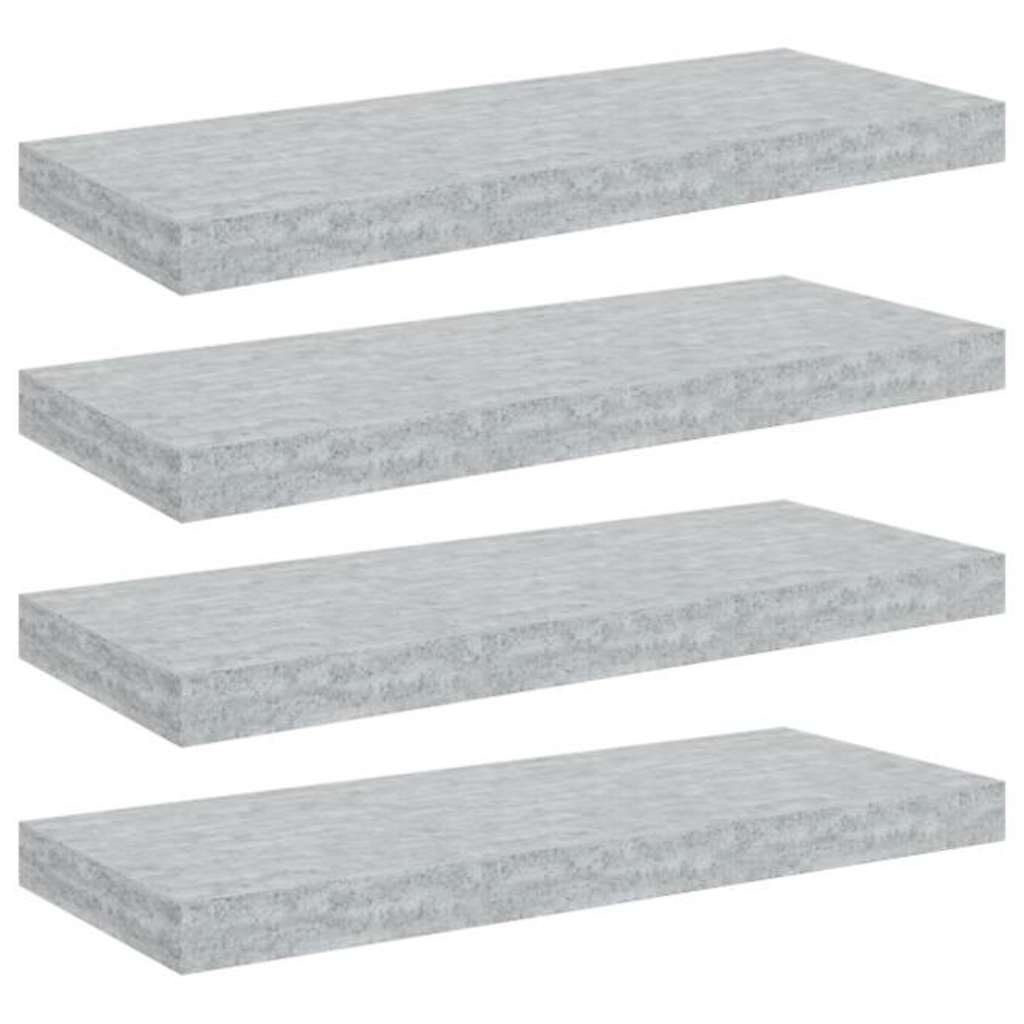 Pakabinamos lentynos, 4vnt., betono pilkos, 60x23,5x3,8cm, MDF