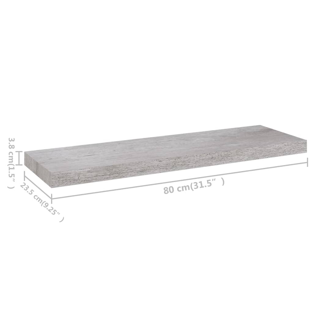 Pakabinamos lentynos, 4vnt., betono pilkos, 80x23,5x3,8cm, MDF