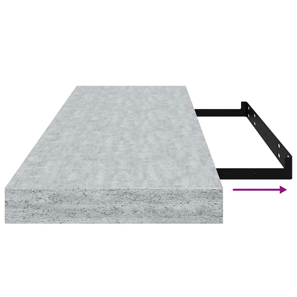 Pakabinamos lentynos, 4vnt., betono pilkos, 80x23,5x3,8cm, MDF