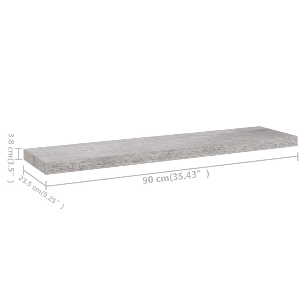 Pakabinama sieninė lentyna, betono pilka, 90x23,5x3,8cm, MDF