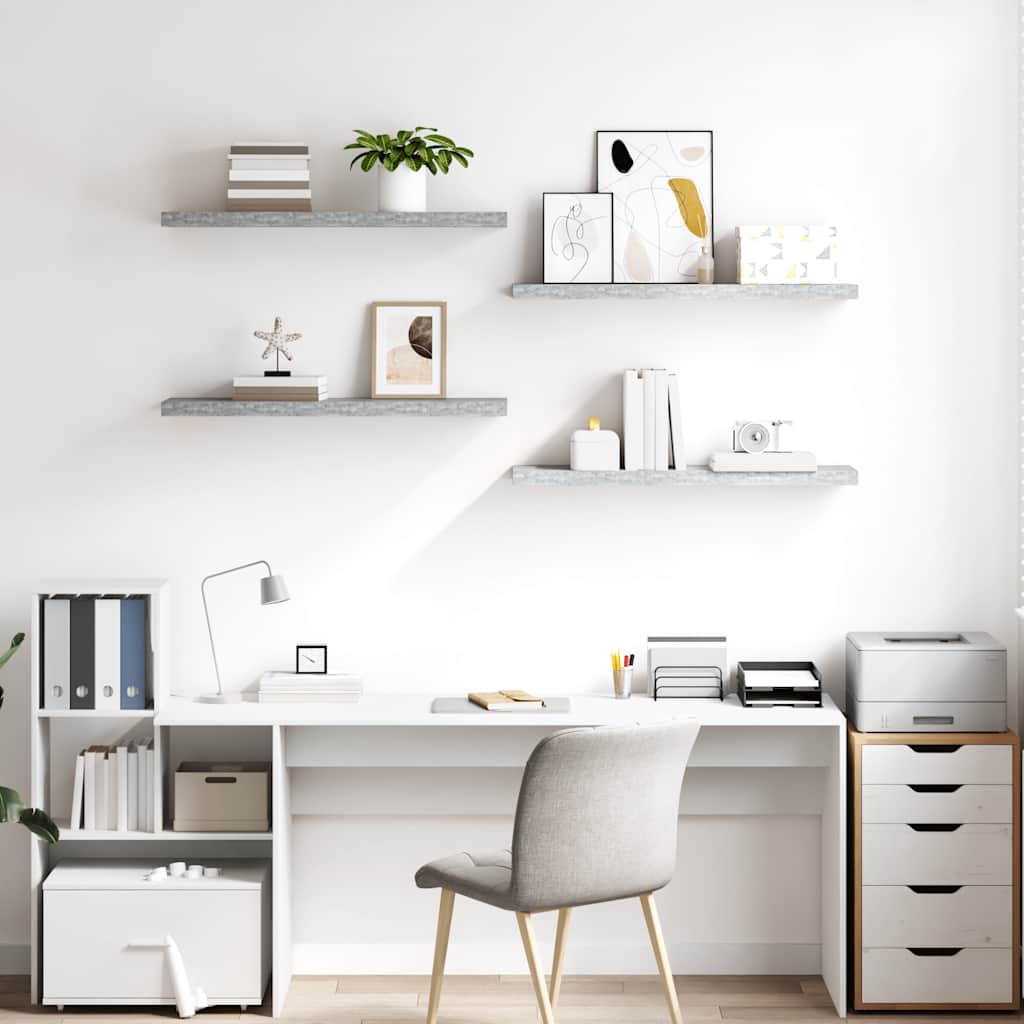 Pakabinamos lentynos, 4vnt., betono pilkos, 90x23,5x3,8cm, MDF