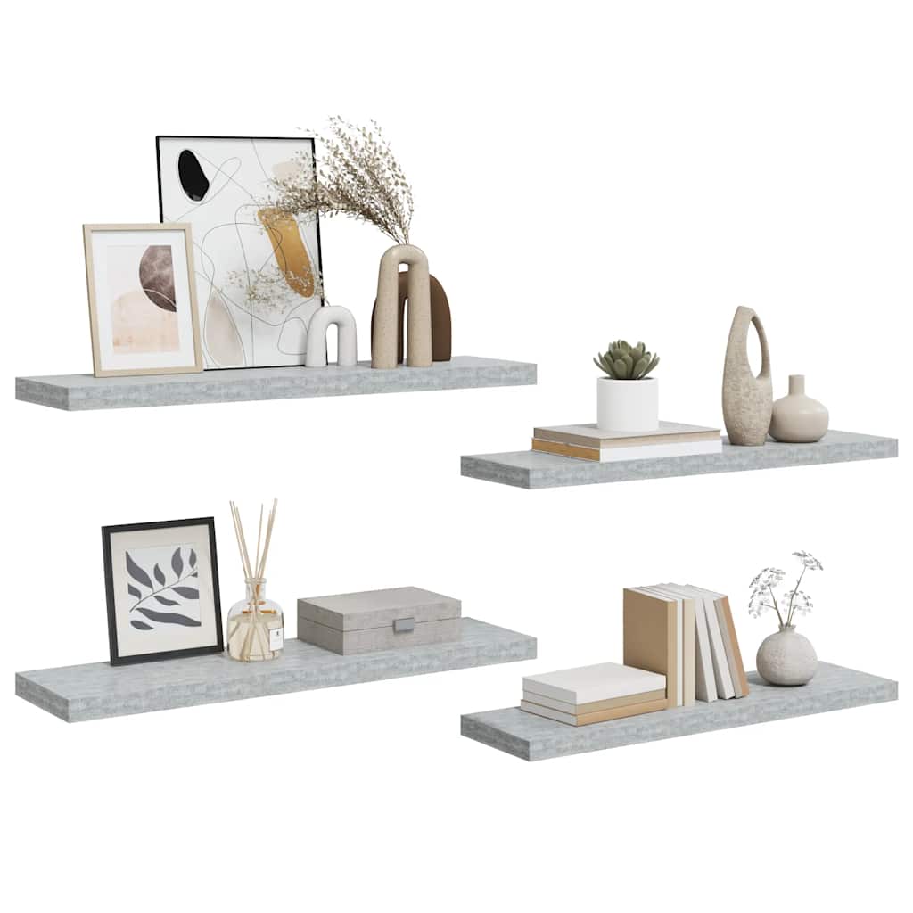 Pakabinamos lentynos, 4vnt., betono pilkos, 90x23,5x3,8cm, MDF