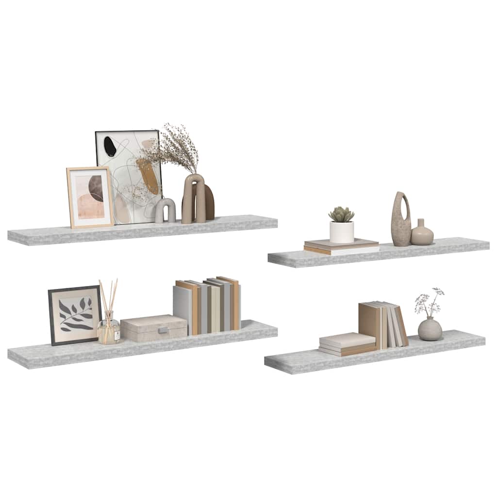 Pakabinamos lentynos, 4vnt., pilkos, 120x23,5x3,8cm, MDF