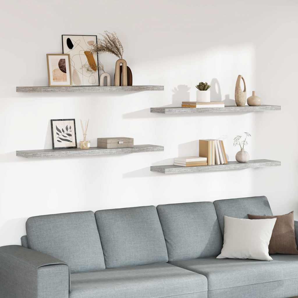 Pakabinamos lentynos, 4vnt., pilkos, 120x23,5x3,8cm, MDF