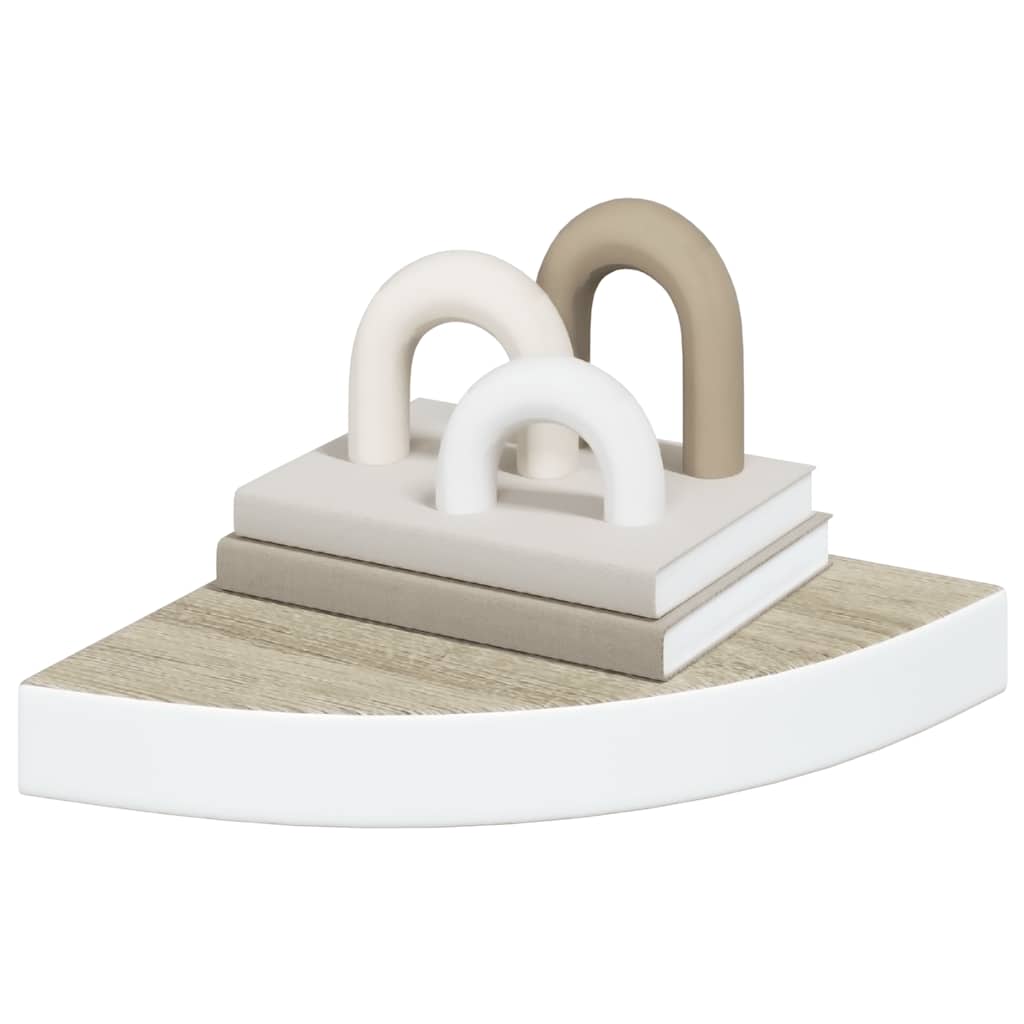 Sieninė kampinė lentyna, balta ir ąžuolo, 25x25x3,8cm, MDF