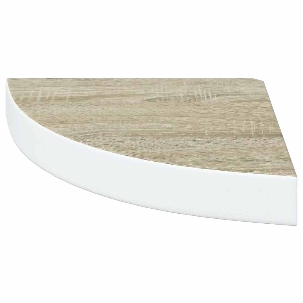 Sieninė kampinė lentyna, balta ir ąžuolo, 25x25x3,8cm, MDF