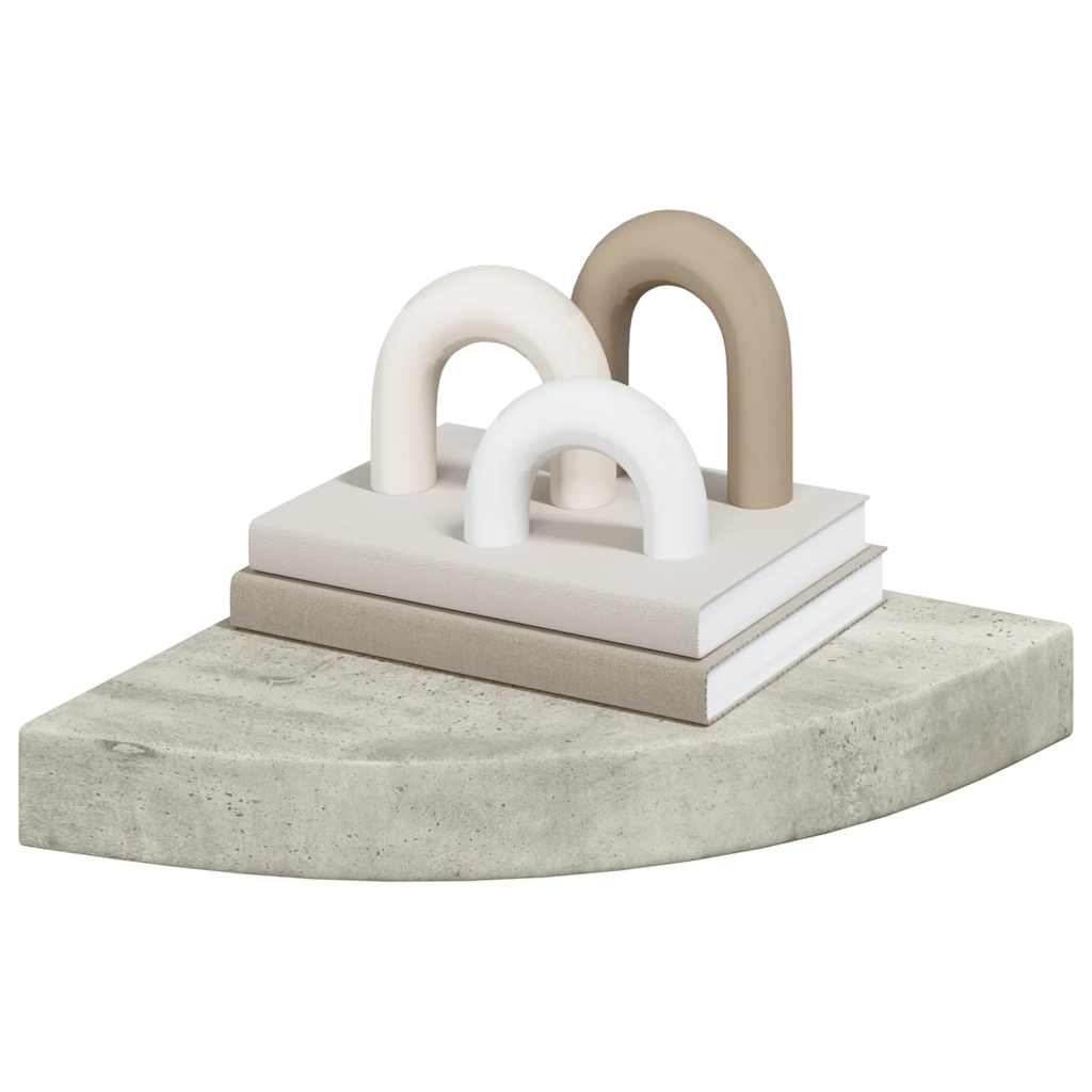 Sieninės kampinės lentynos, 2vnt., pilkos, 25x25x3,8cm, MDF