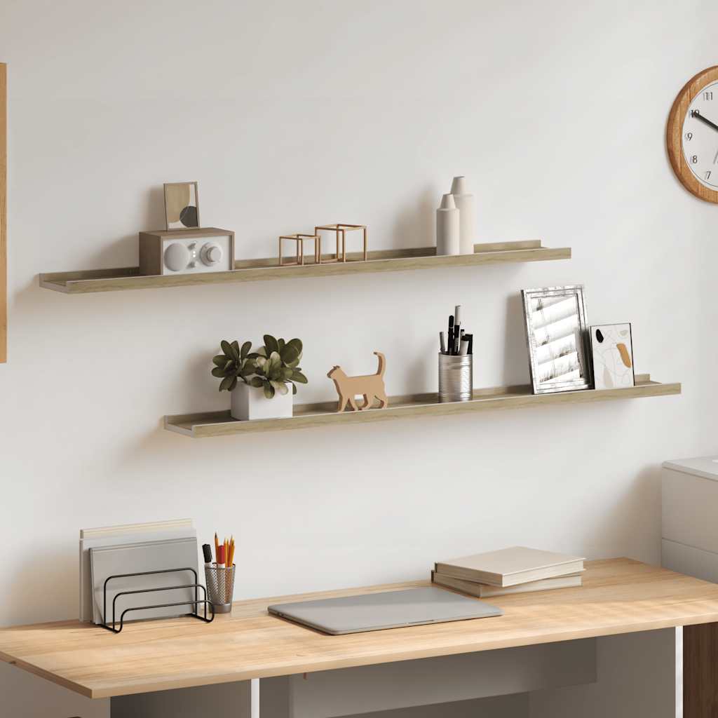 Sieninės lentynos, 2vnt., baltos ir ąžuolo spalvos, 100x9x3cm