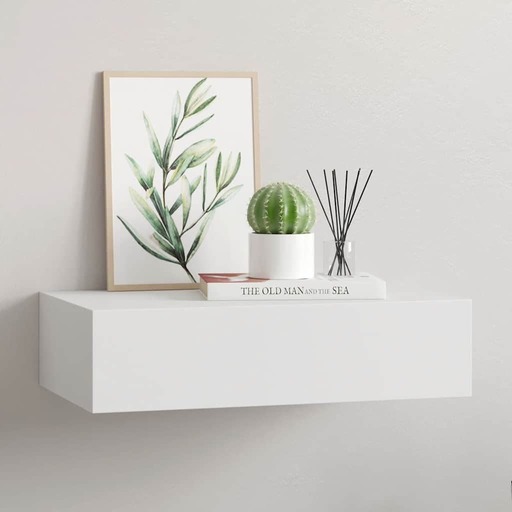 Sieninė lentyna su stalčiumi, balta, 40x23,5x10cm, MDF