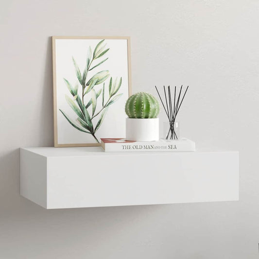 Sieninė lentyna su stalčiumi, balta, 40x23,5x10cm, MDF