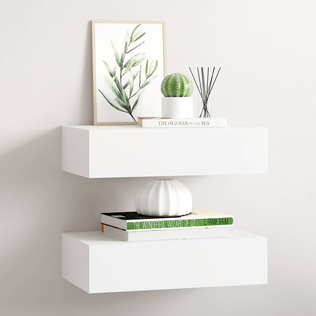 Lentynos su stalčiais, 2vnt., baltos, 40x23,5x10cm, MDF