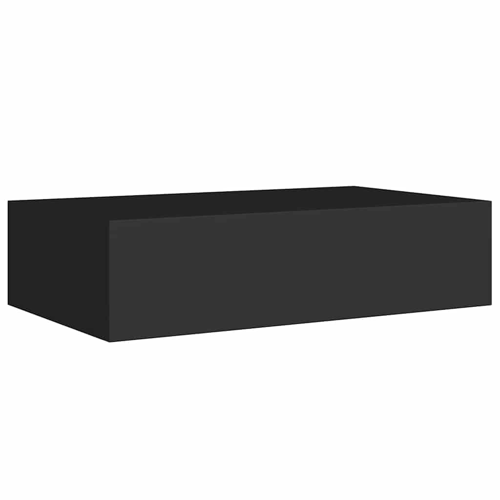 Sieninė lentyna su stalčiumi, juoda, 40x23,5x10cm, MDF