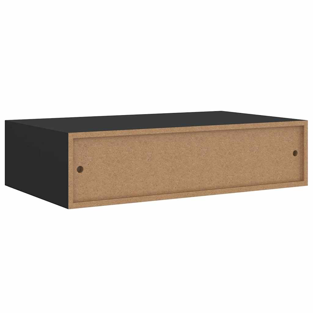 Sieninė lentyna su stalčiumi, juoda, 40x23,5x10cm, MDF