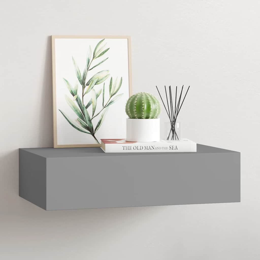 Sieninė lentyna su stalčiumi, pilka, 40x23,5x10cm, MDF