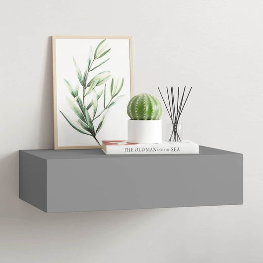 Sieninė lentyna su stalčiumi, pilka, 40x23,5x10cm, MDF